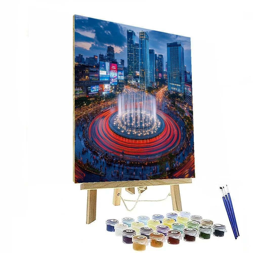 Bundaran HI Fountain Nightscape Jakarta Indonesia Numbered painting kits