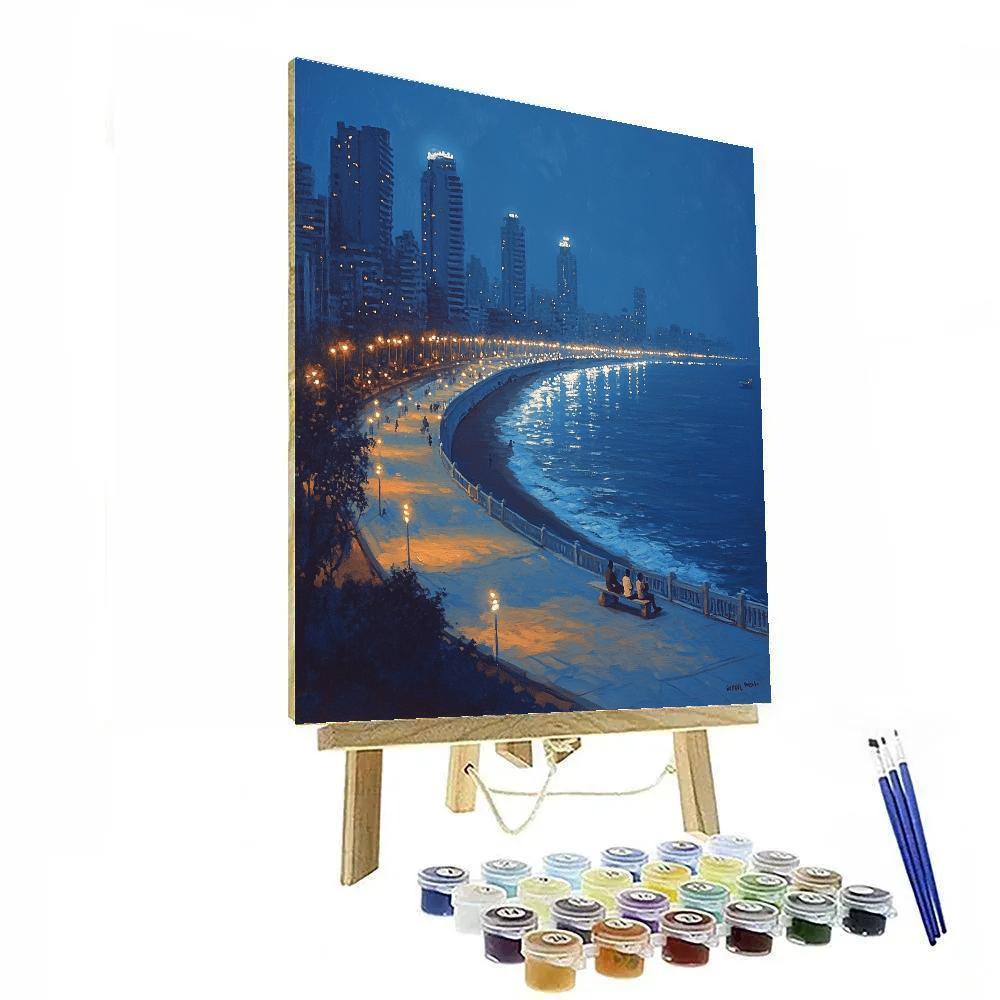 Marine Drive Queens Necklace Mumbai India paint by color