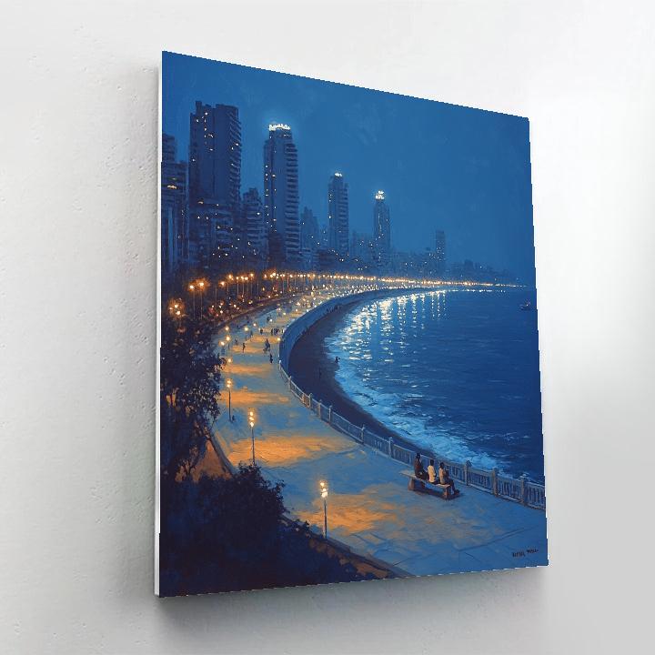 Marine Drive Queens Necklace Mumbai India paint by color