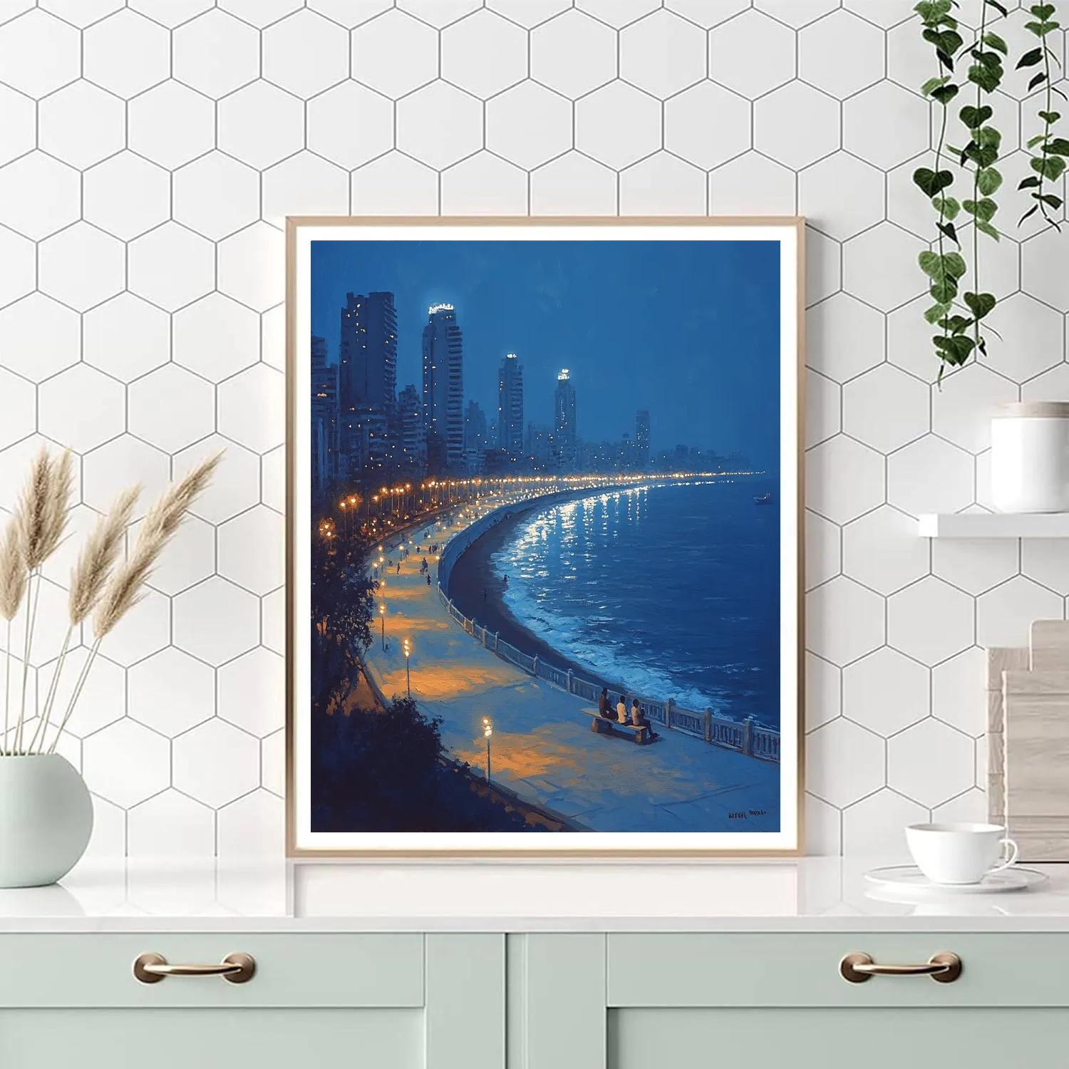 Marine Drive Queens Necklace Mumbai India paint by color