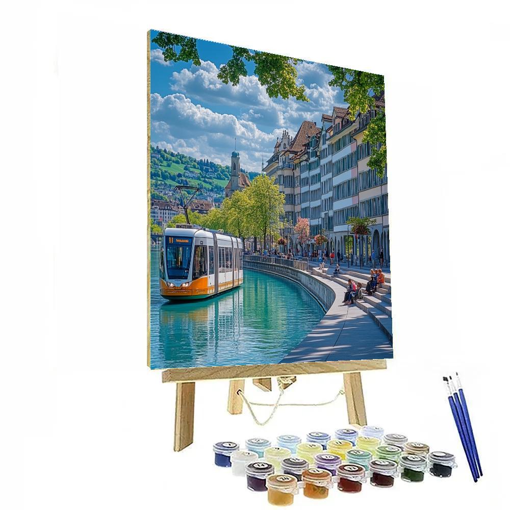 Limmatquai Riverside Promenade Zurich Switzerland paint by color