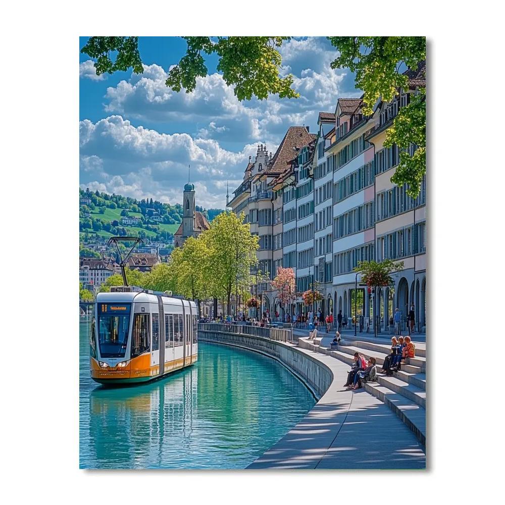 Limmatquai Riverside Promenade Zurich Switzerland paint by color