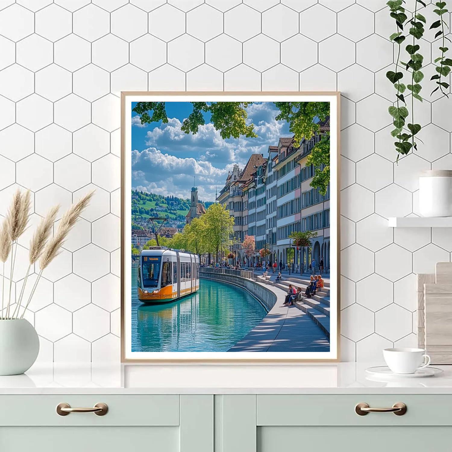 Limmatquai Riverside Promenade Zurich Switzerland paint by color