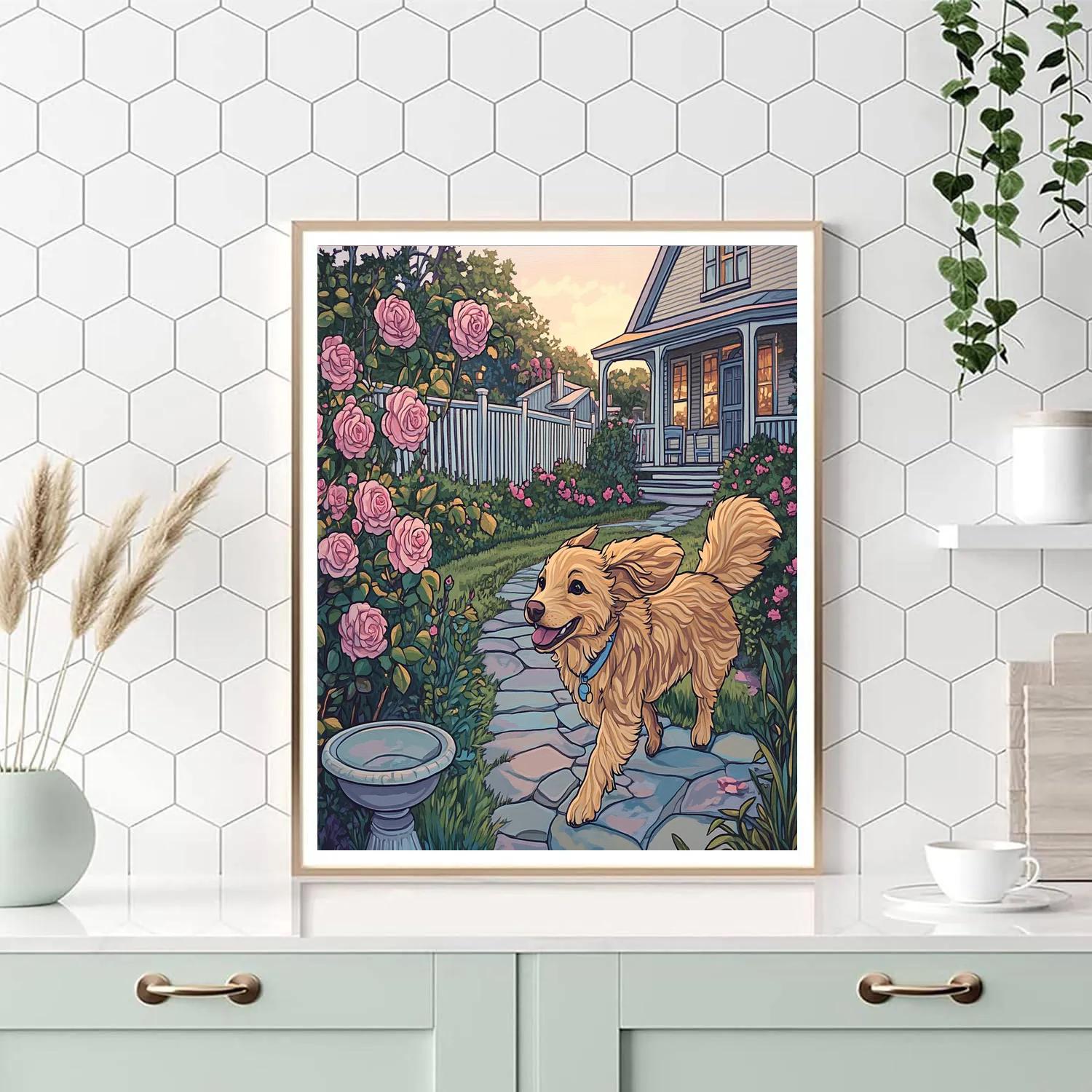 Lady Suburban Garden Stroll Disney Inspired Painting by numbers kit