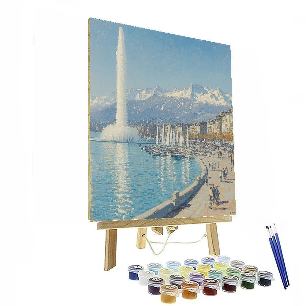 Lake Geneva Jet Fountain Geneva Switzerland paint by number