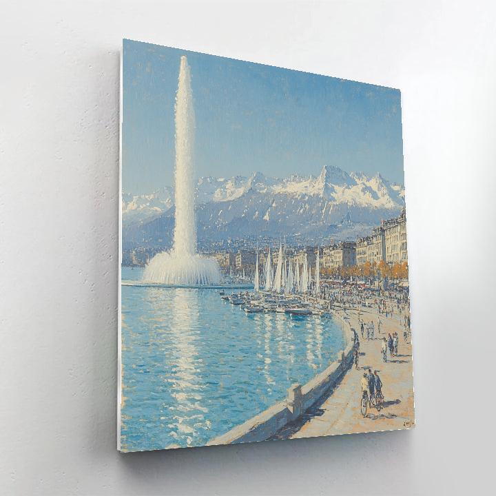 Lake Geneva Jet Fountain Geneva Switzerland paint by number