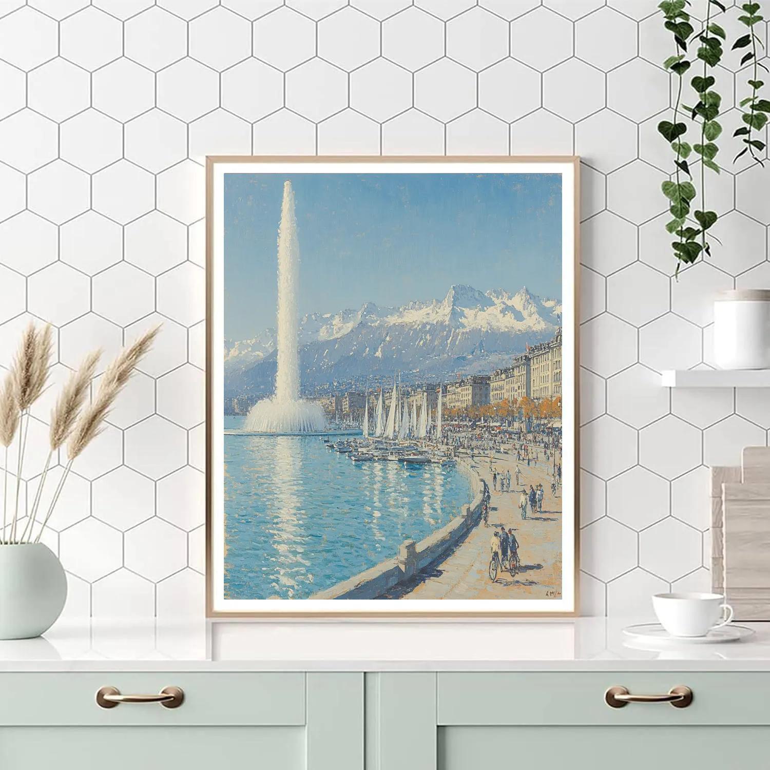 Lake Geneva Jet Fountain Geneva Switzerland paint by number