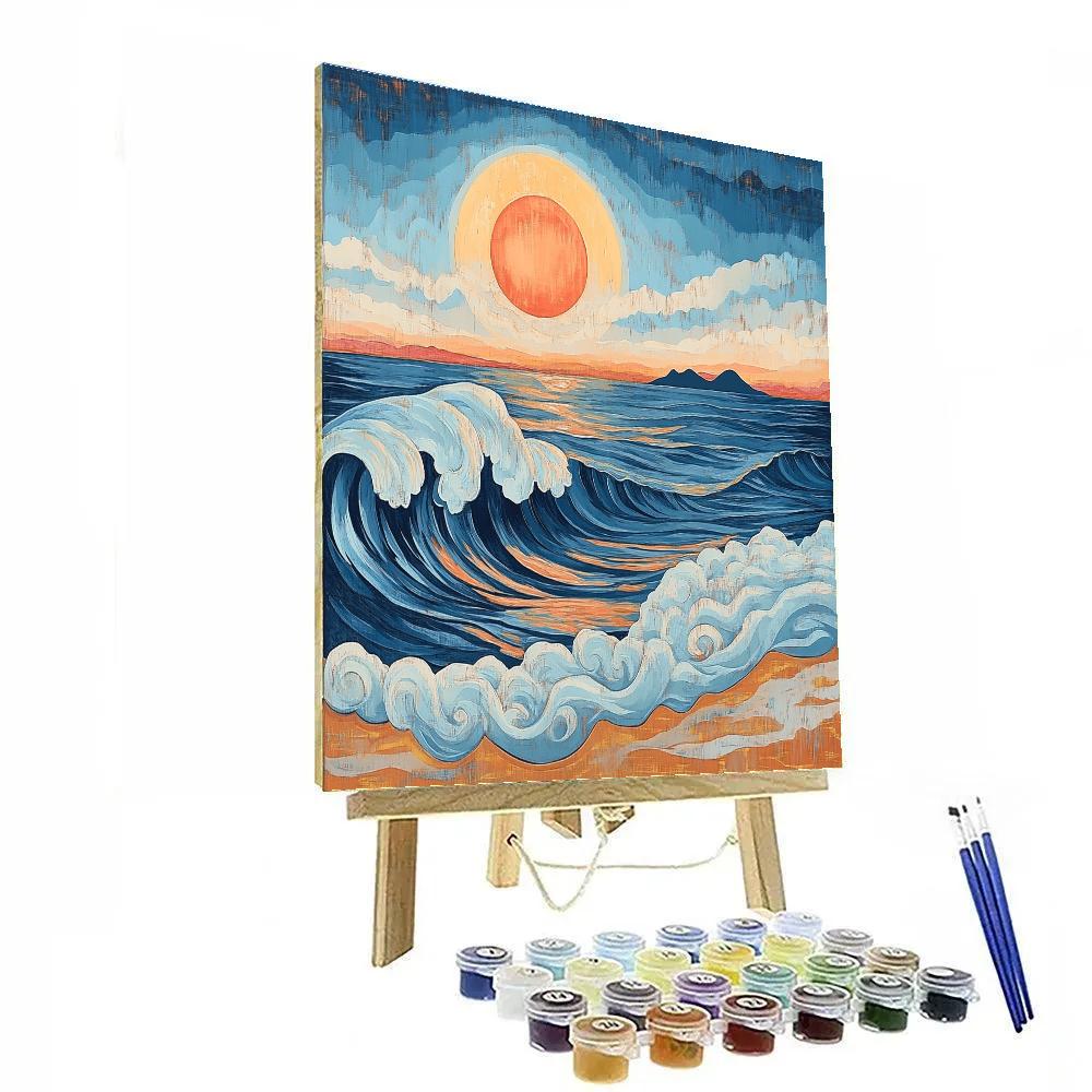 Hokusai Inspired Coastal Sunrise Painting by numbers kit
