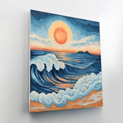 Hokusai Inspired Coastal Sunrise Painting by numbers kit