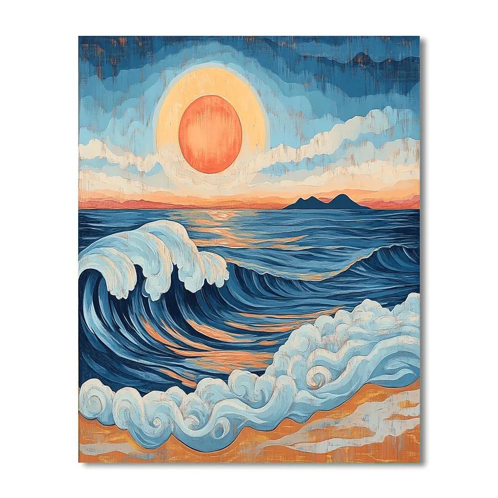 Hokusai Inspired Coastal Sunrise Painting by numbers kit