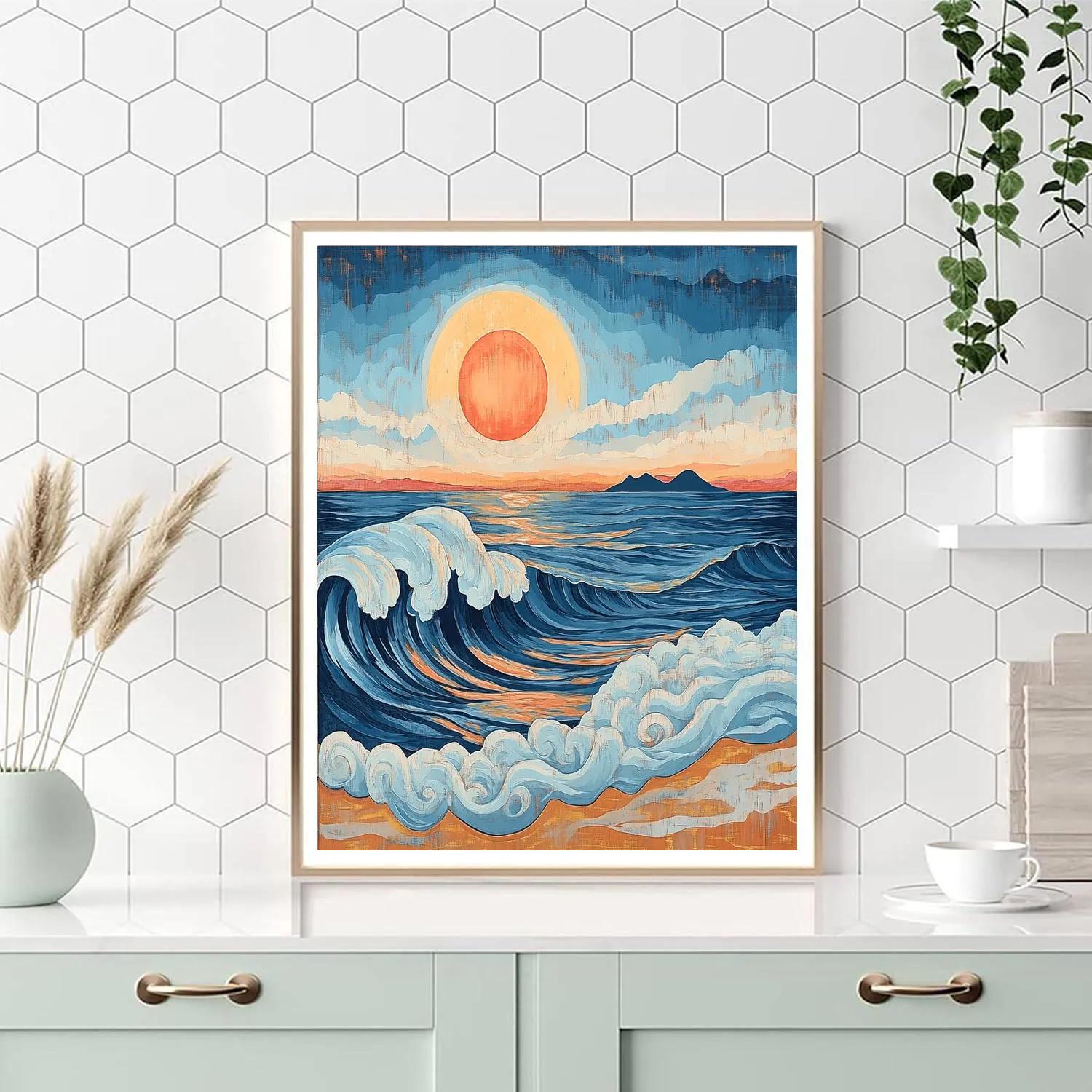 Hokusai Inspired Coastal Sunrise Painting by numbers kit