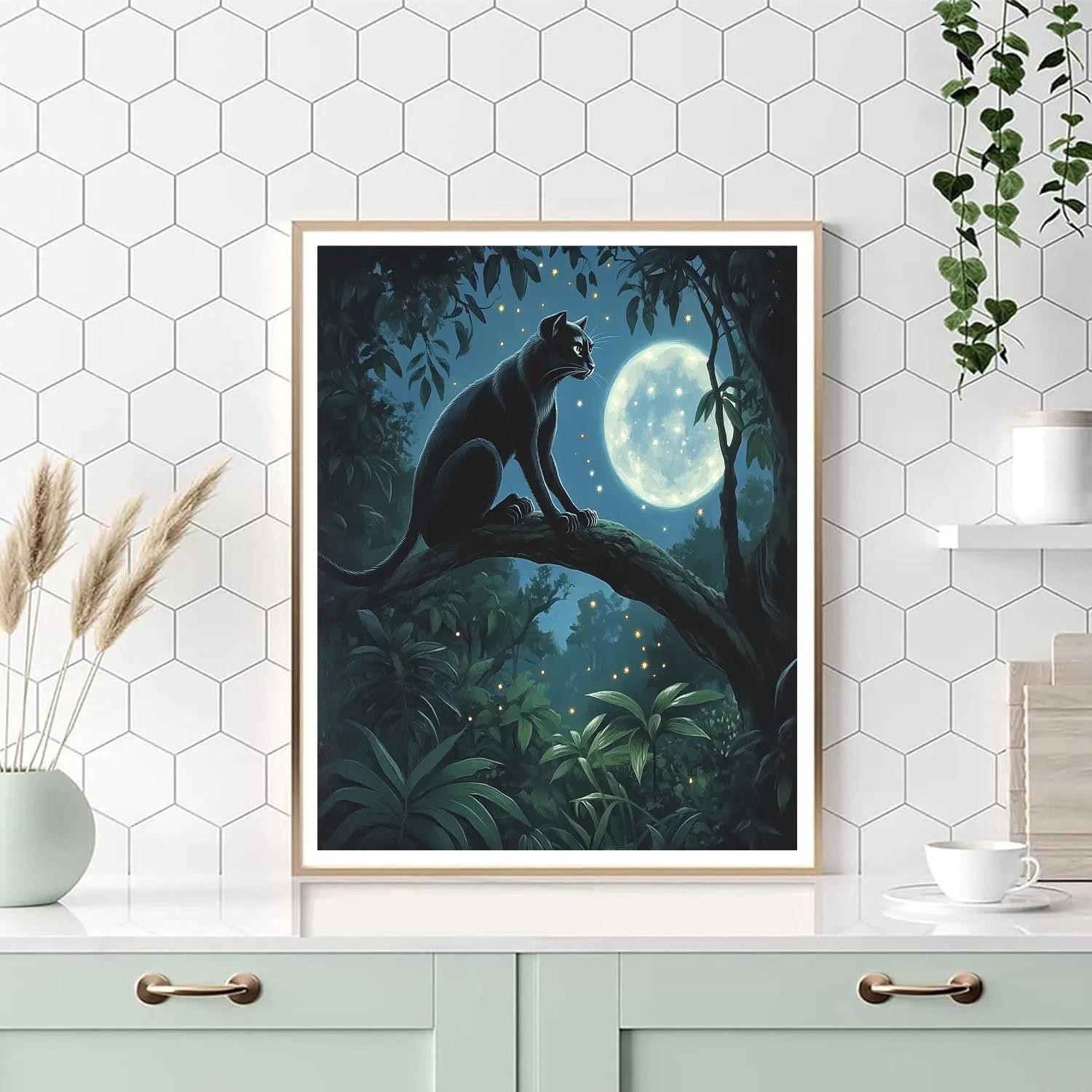 Bagheera Moonlit Jungle Watch Disney Inspired painting number kit