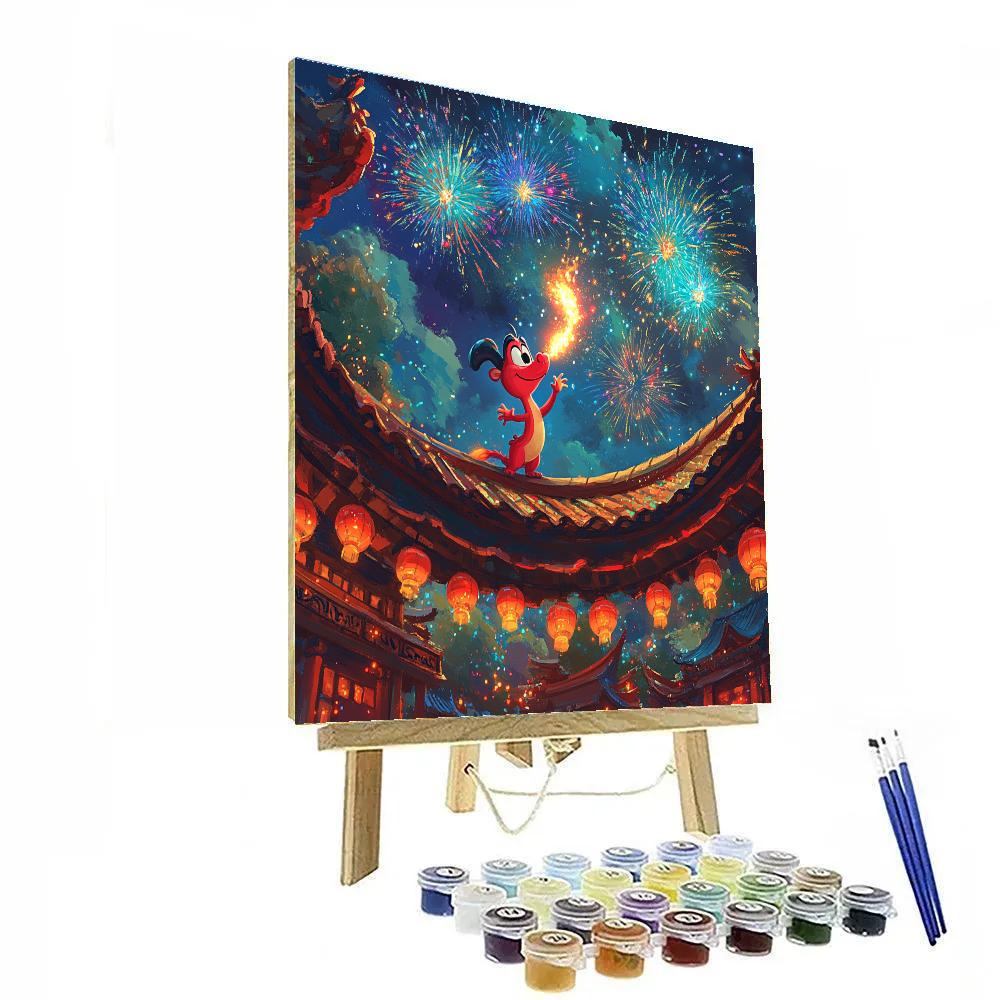 Mushu Temple Roof Firework Show Disney Inspired Number painting