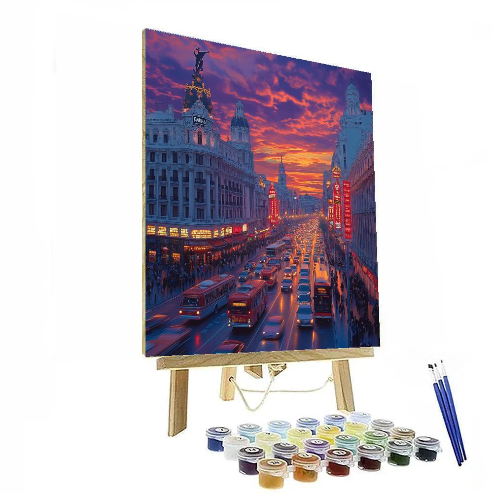 Gran Via Neon Dusk Madrid Spain painting number kit