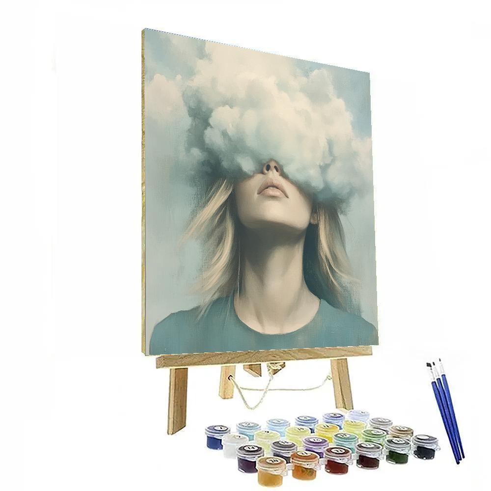 René Magritte Inspired Portrait With Cloud Face paint by color