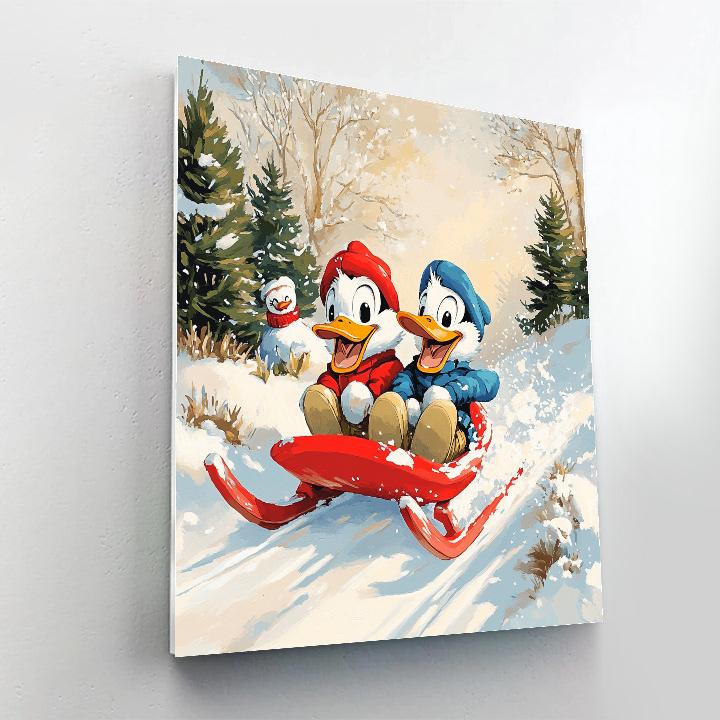 Huey And Dewey Duck Winter Hill Slide Disney Inspired Number painting