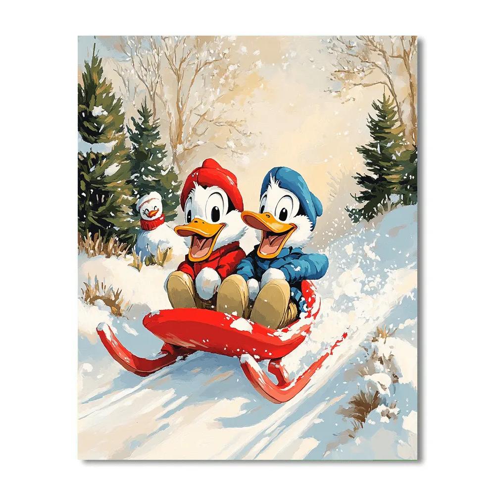 Huey And Dewey Duck Winter Hill Slide Disney Inspired Number painting