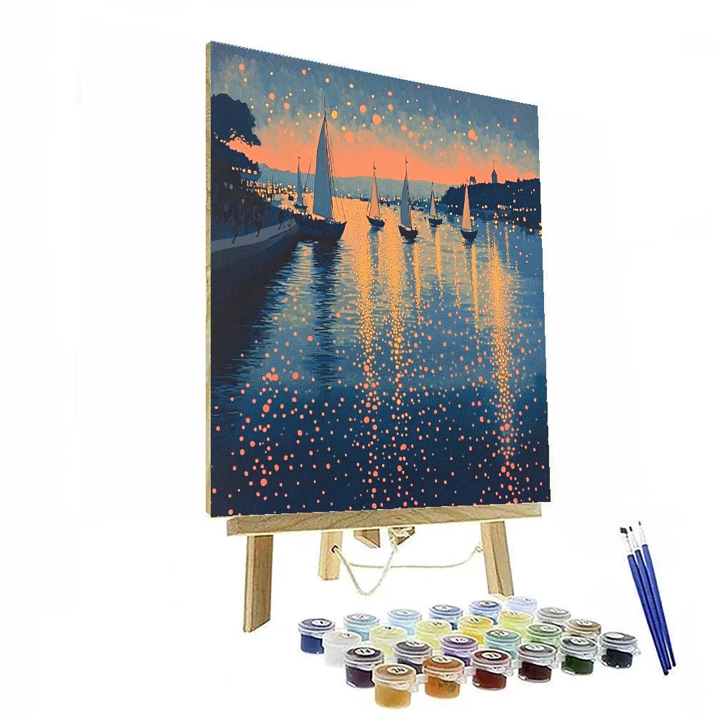 Georges Seurat Inspired Harbor Sunset Paint by numbers art