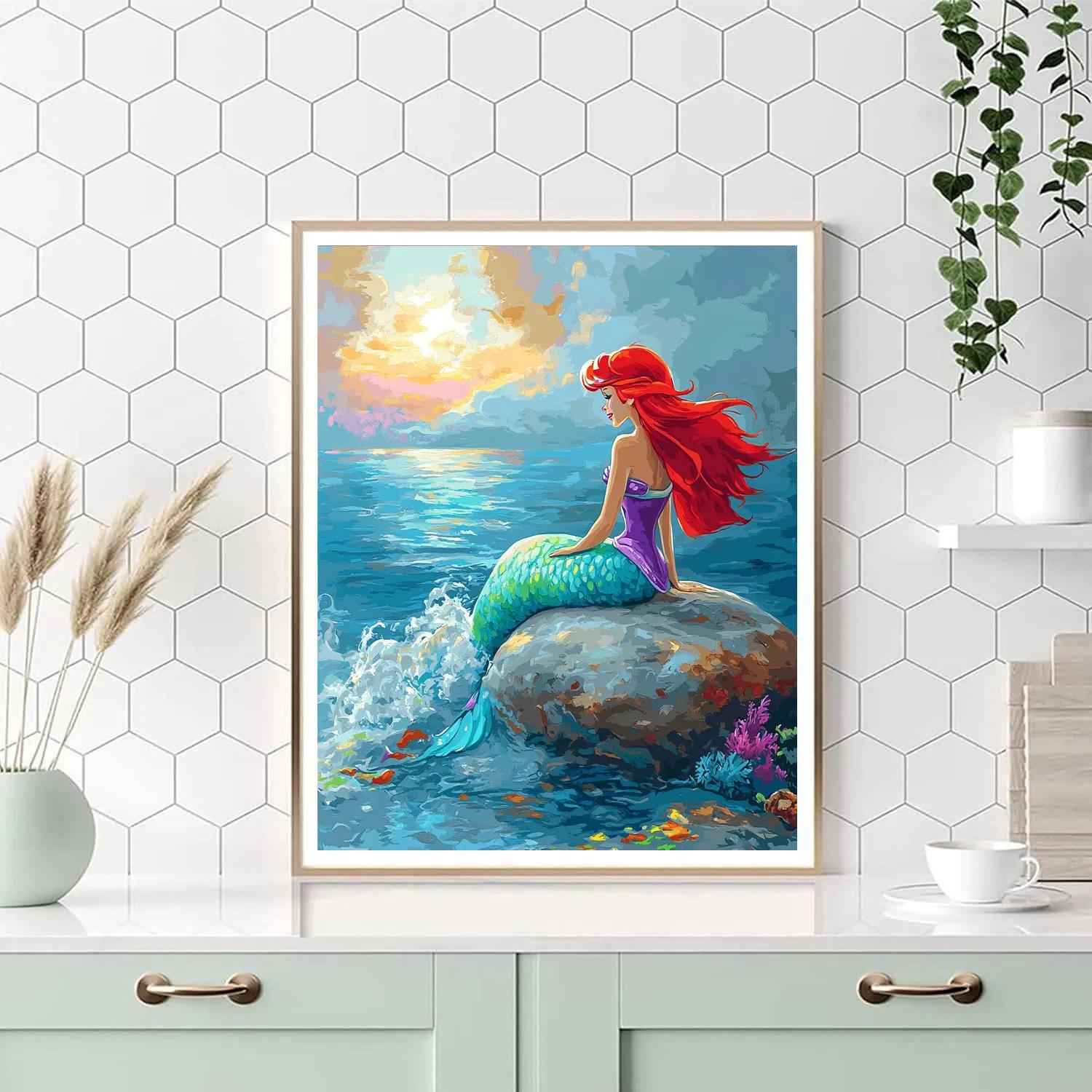 Ariel Shimmering Sea Cliff Song Disney Inspired Number painting