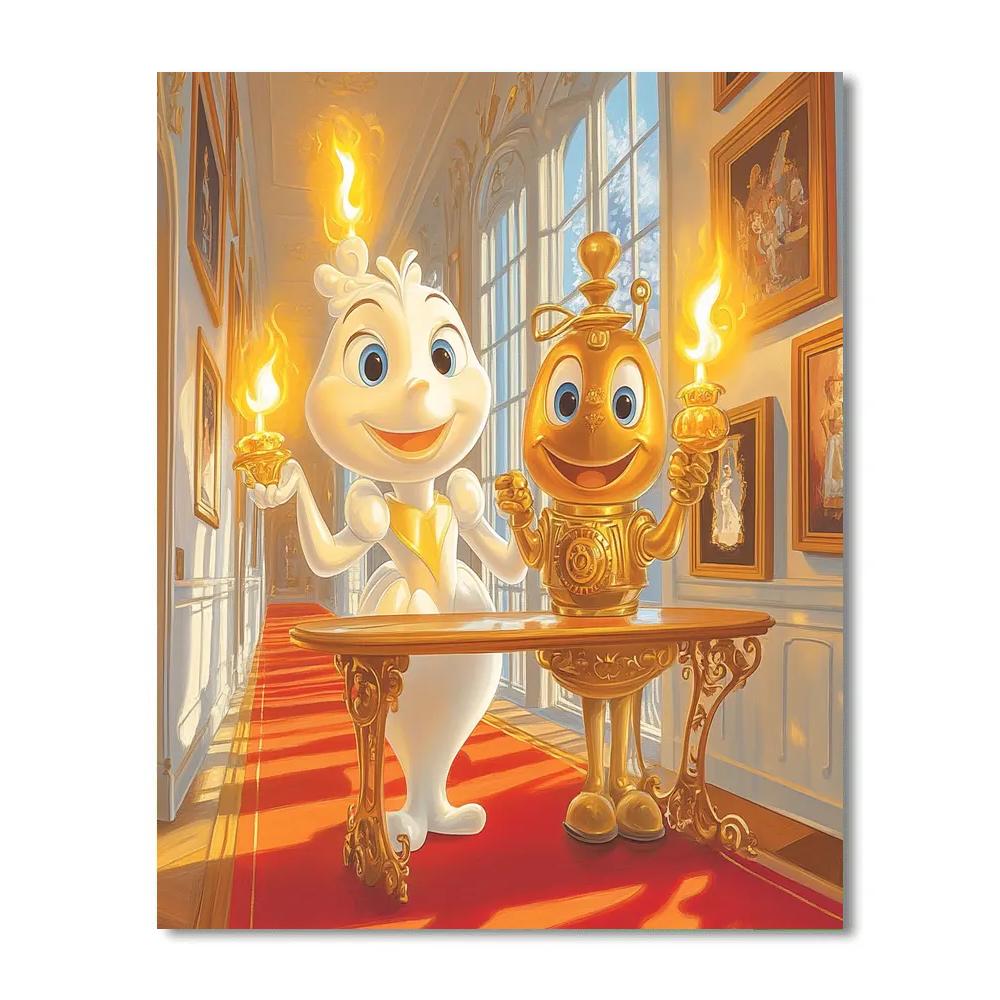 Lumiere And Cogsworth Castle Hall Welcome Disney Inspired Numbered painting kits