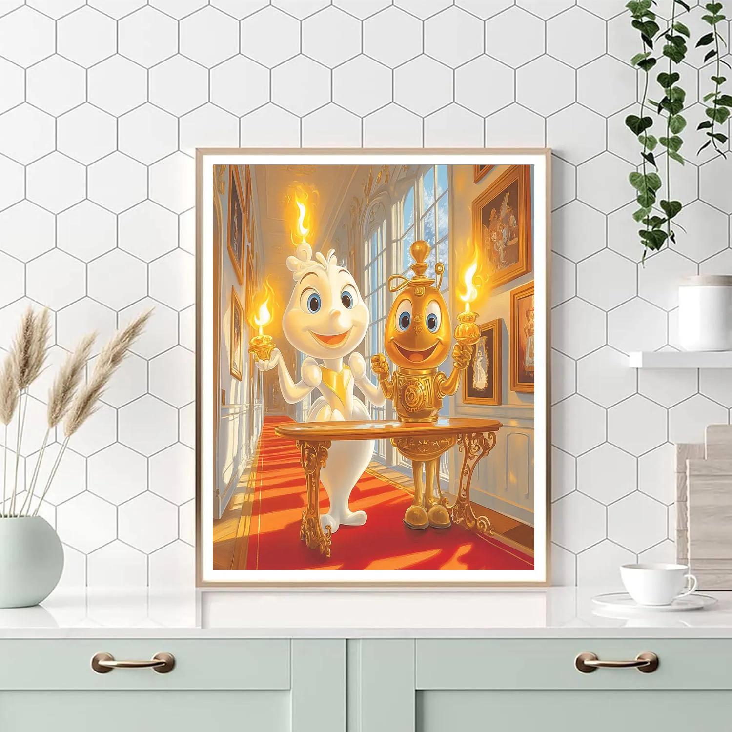 Lumiere And Cogsworth Castle Hall Welcome Disney Inspired Numbered painting kits