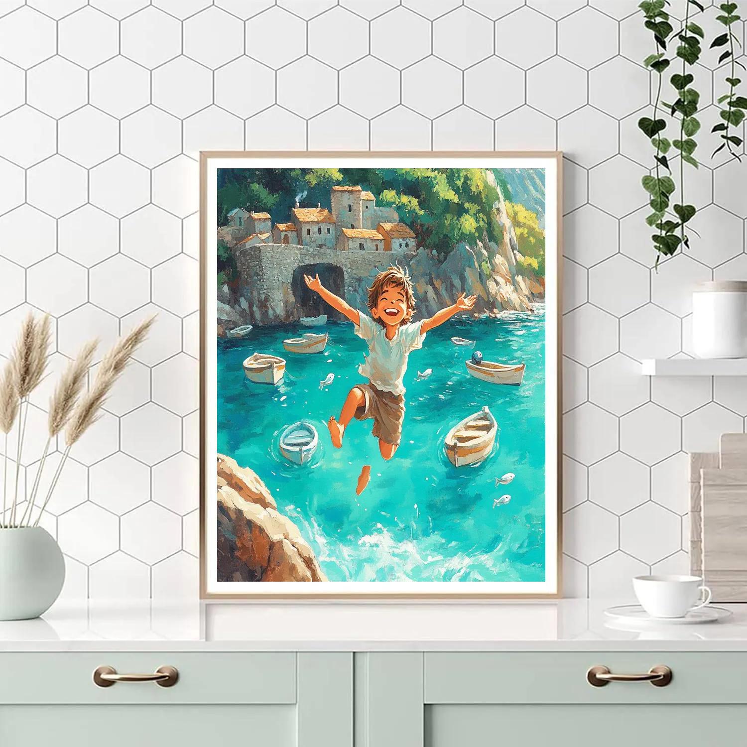 Alberto Cliff Jump Harbor Splash Disney Inspired painting number kit