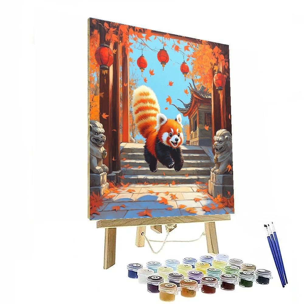 Red Panda Mei Temple Courtyard Bounce Disney Inspired painting number kit
