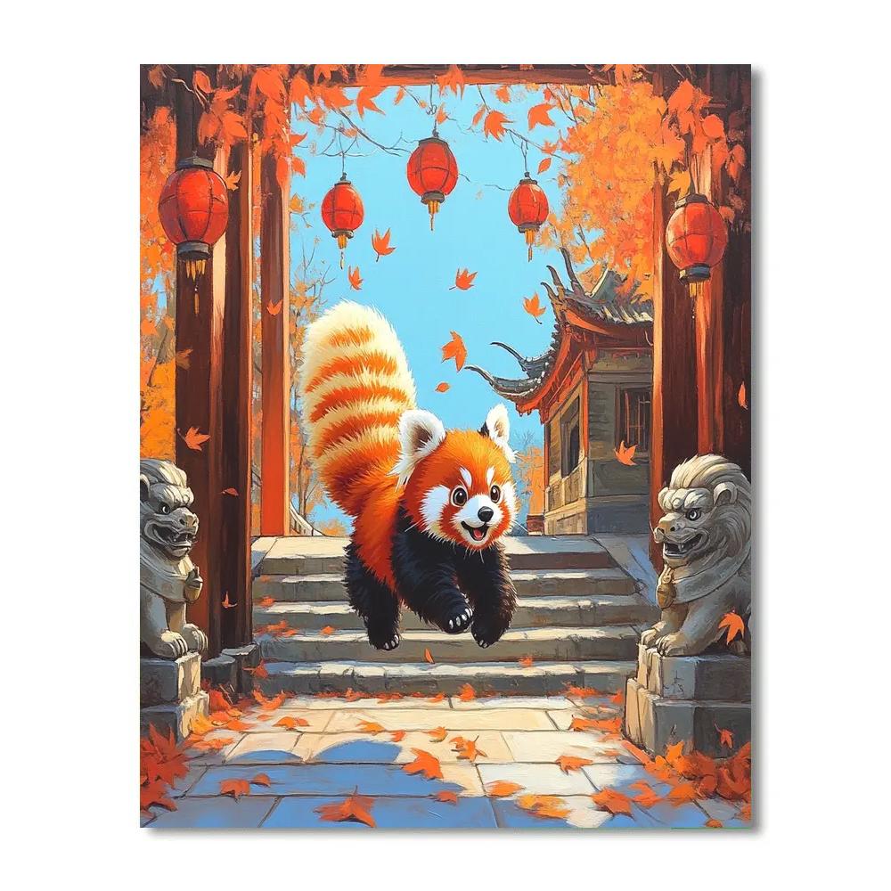 Red Panda Mei Temple Courtyard Bounce Disney Inspired painting number kit