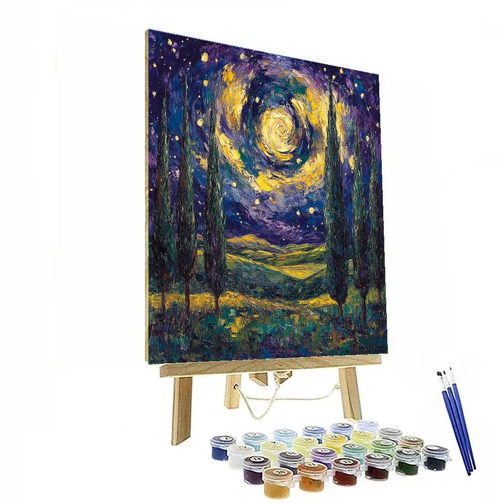 Van Gogh Inspired Moonlit Cypress paint by number