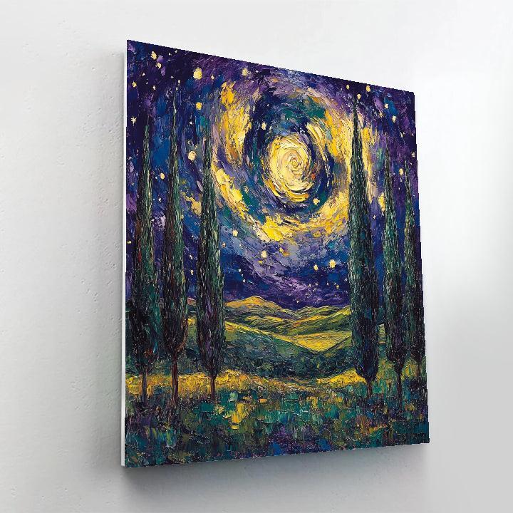 Van Gogh Inspired Moonlit Cypress paint by number