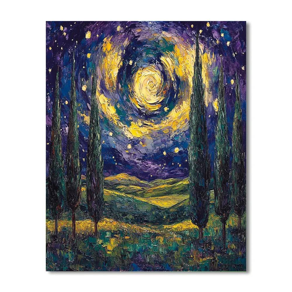 Van Gogh Inspired Moonlit Cypress paint by number