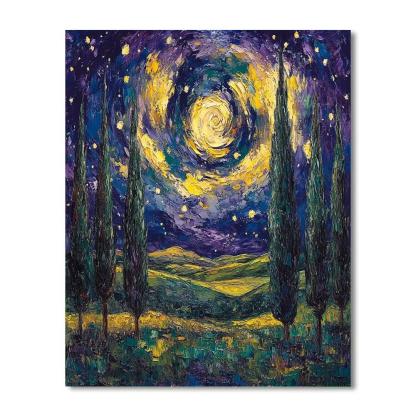 Van Gogh Inspired Moonlit Cypress paint by number
