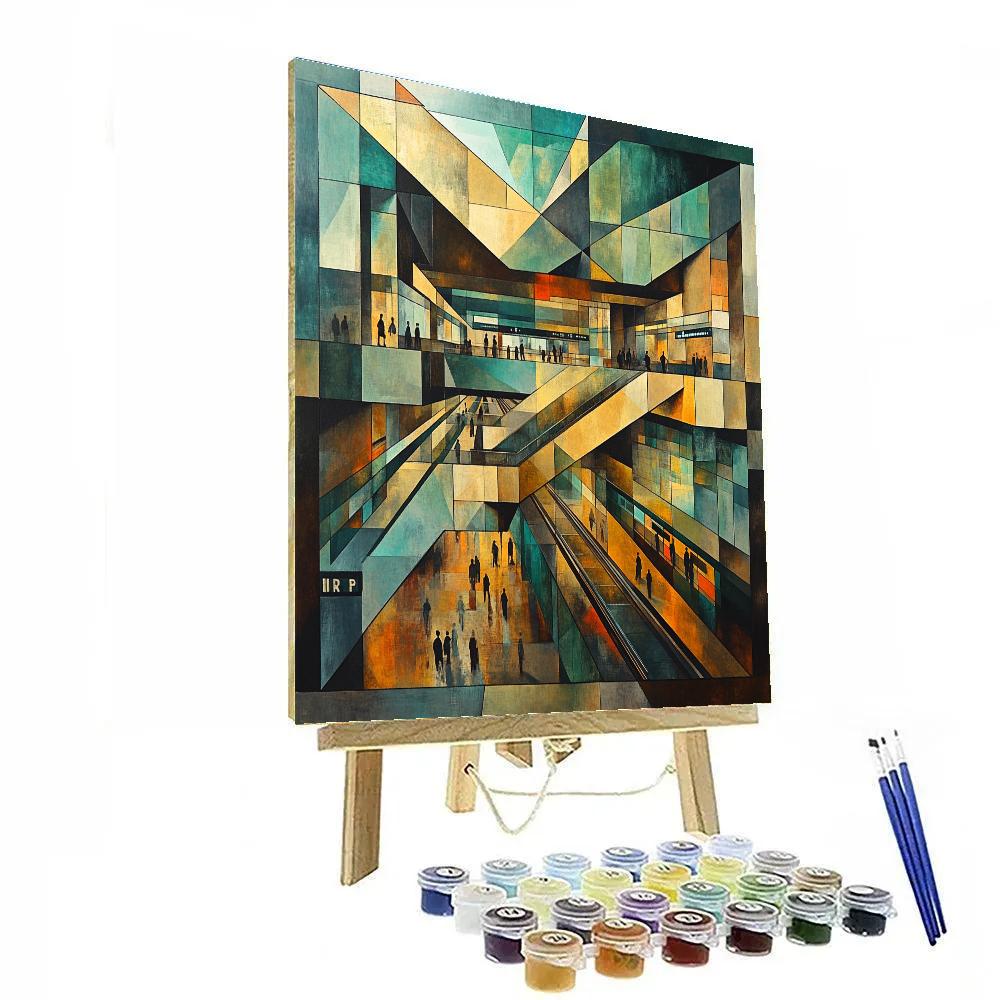 Picasso Inspired Cubist Train Station paint by numbers