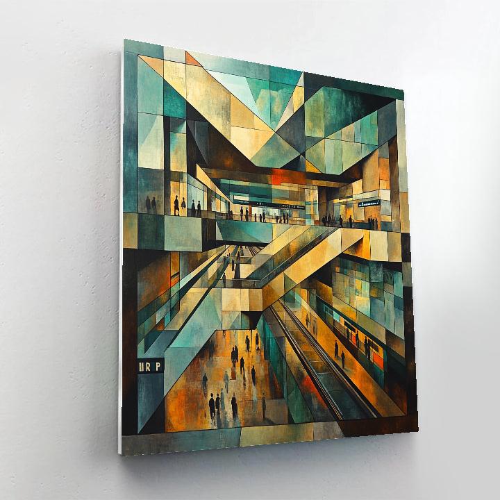 Picasso Inspired Cubist Train Station paint by numbers