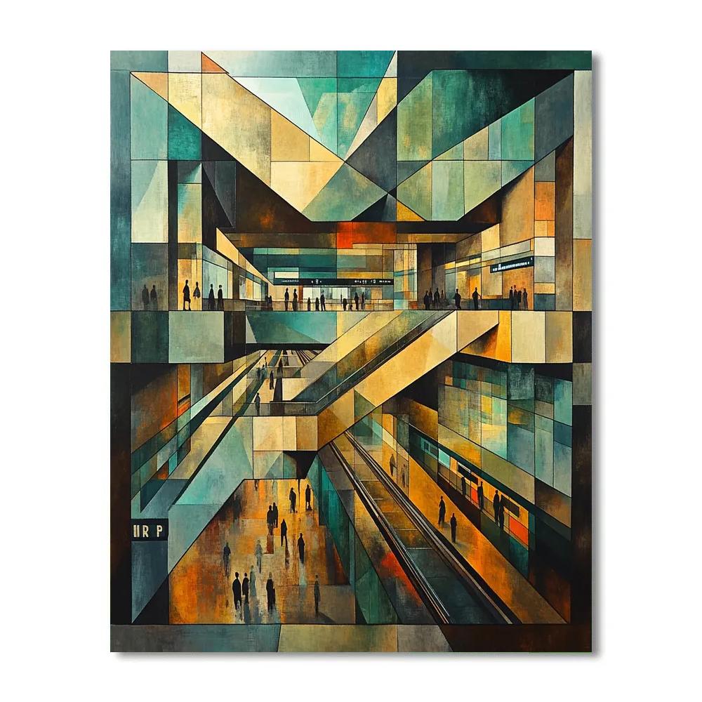 Picasso Inspired Cubist Train Station paint by numbers