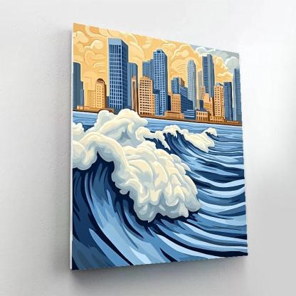 Hokusai Inspired Great Wave Over City painting number kit
