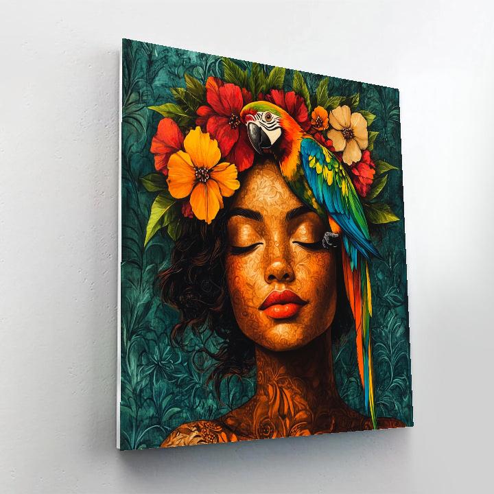 Frida Kahlo Inspired Portrait With Parrot paint by numbers