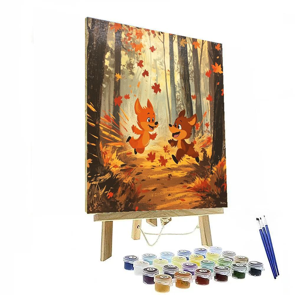 Tod And Copper Autumn Woodland Race Disney Inspired Number painting