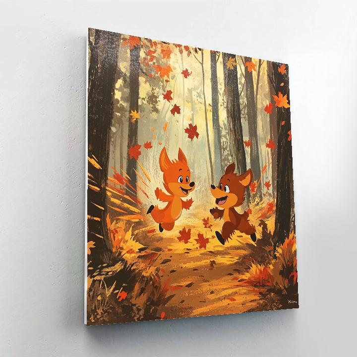 Tod And Copper Autumn Woodland Race Disney Inspired Number painting