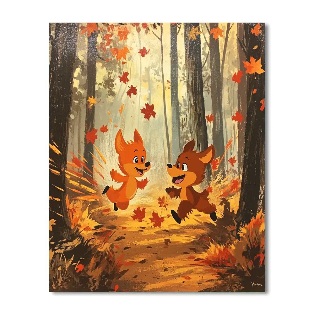 Tod And Copper Autumn Woodland Race Disney Inspired Number painting