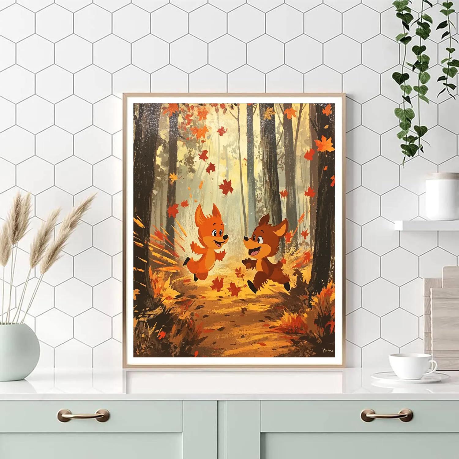 Tod And Copper Autumn Woodland Race Disney Inspired Number painting