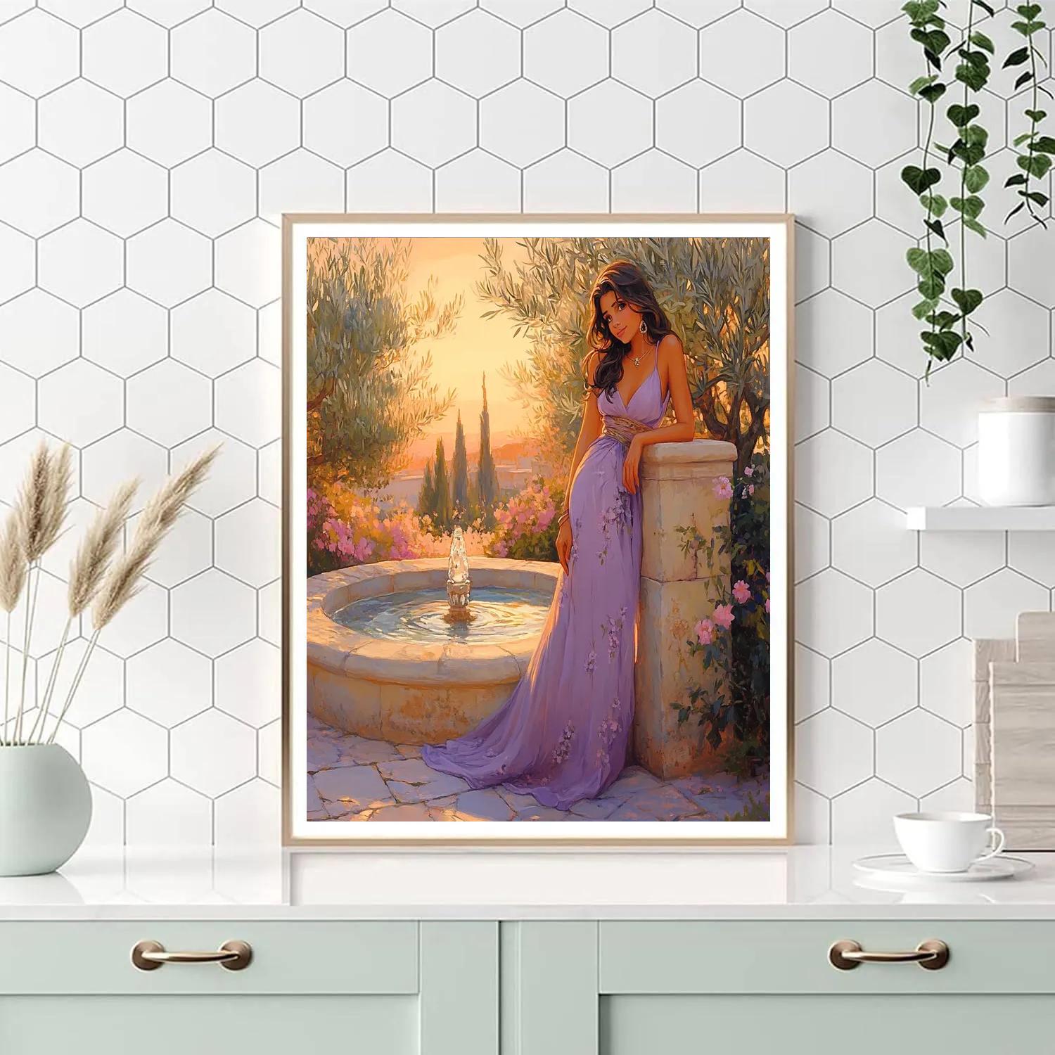 Megara Garden Fountain Secret Smile Disney Inspired paint by number