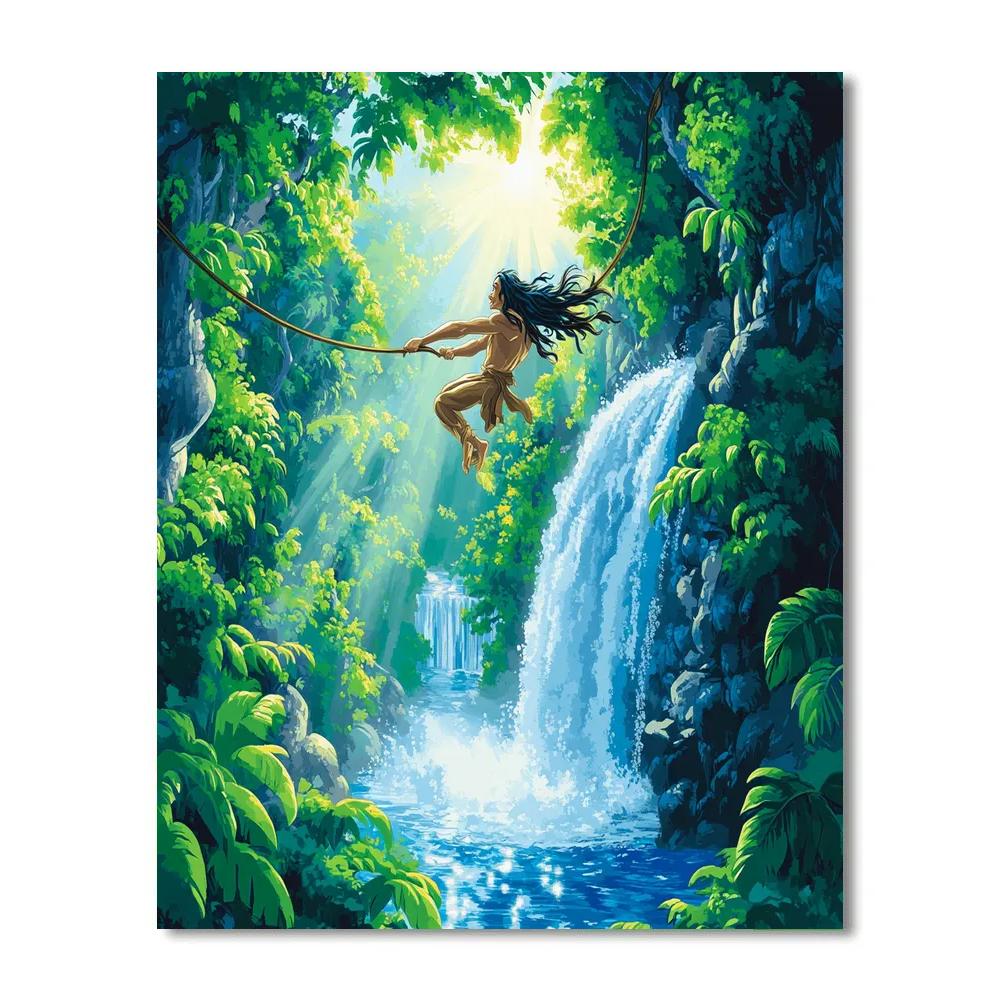 Tarzan Jungle Vine Cliff Leap Disney Inspired Number painting
