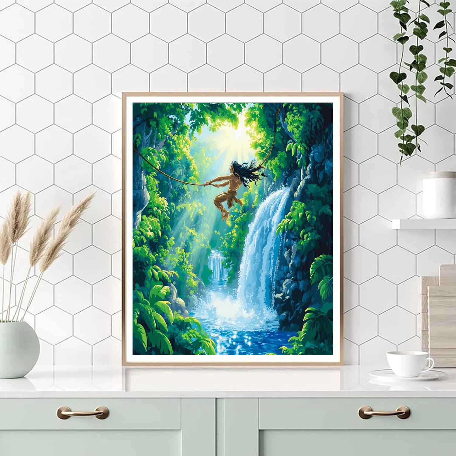 Tarzan Jungle Vine Cliff Leap Disney Inspired Number painting