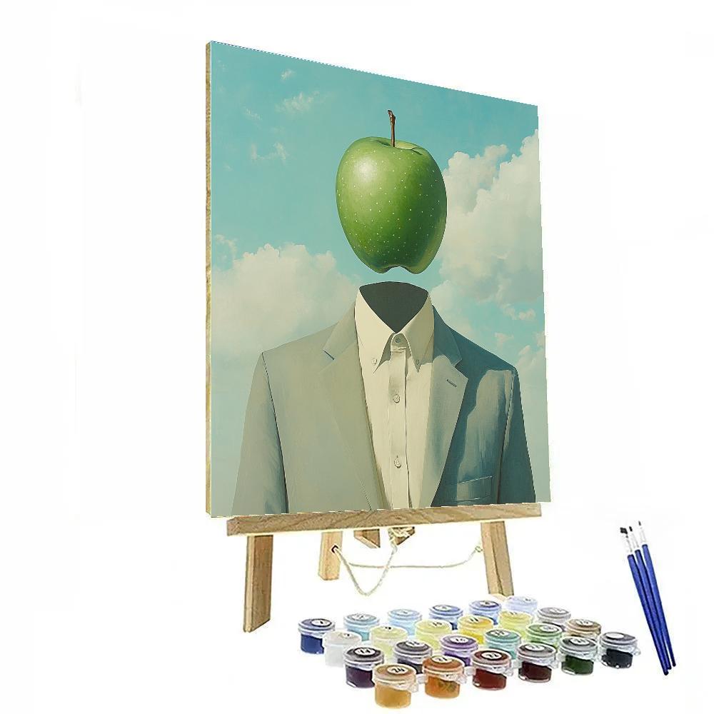 René Magritte Inspired Portrait With Apple Sky painting number kit