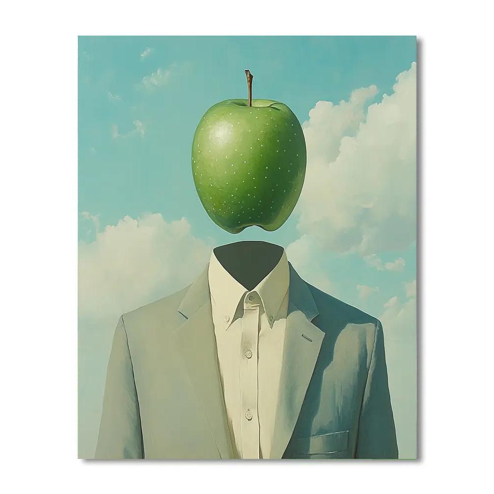René Magritte Inspired Portrait With Apple Sky painting number kit
