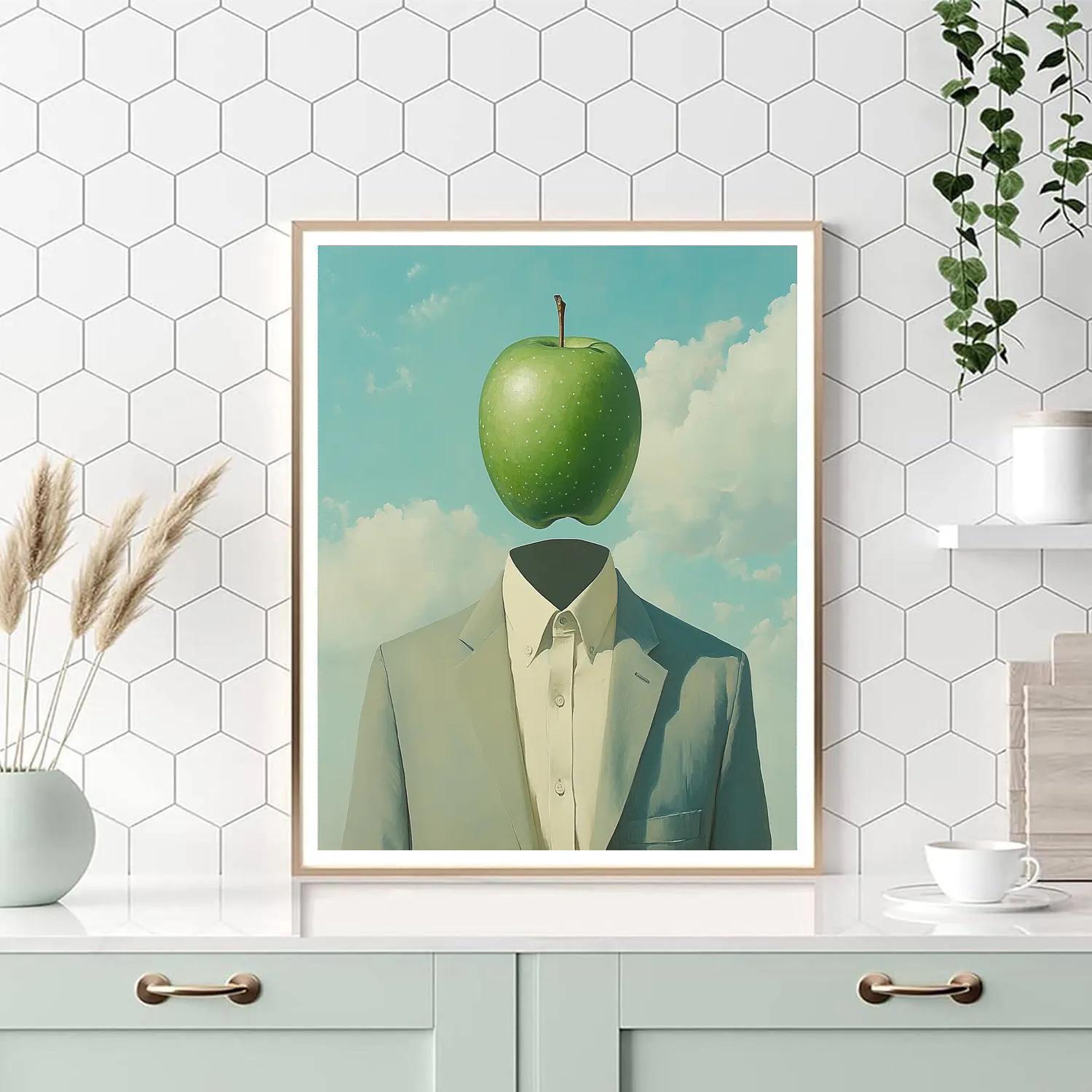 René Magritte Inspired Portrait With Apple Sky painting number kit