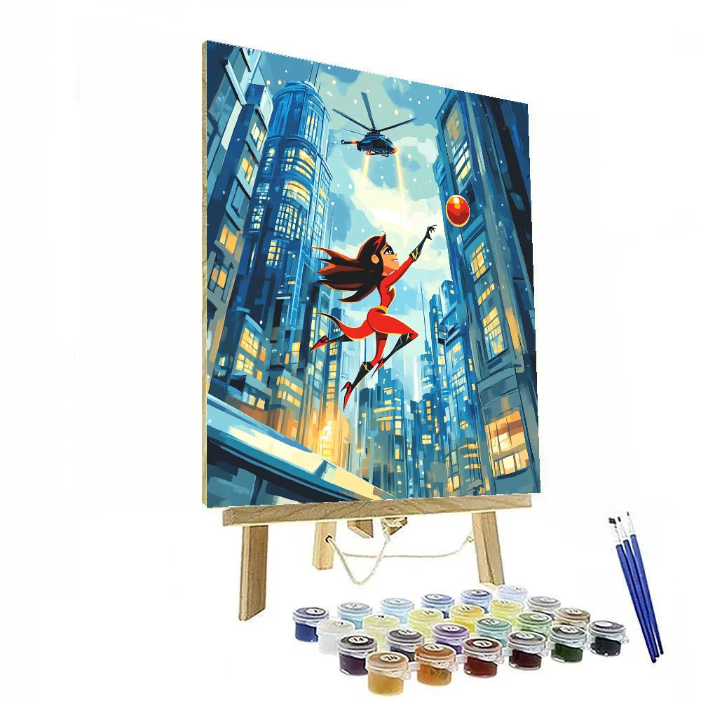 Elastigirl City Rooftop Stretch Rescue Disney Inspired Numbered painting kits