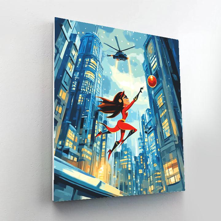 Elastigirl City Rooftop Stretch Rescue Disney Inspired Numbered painting kits