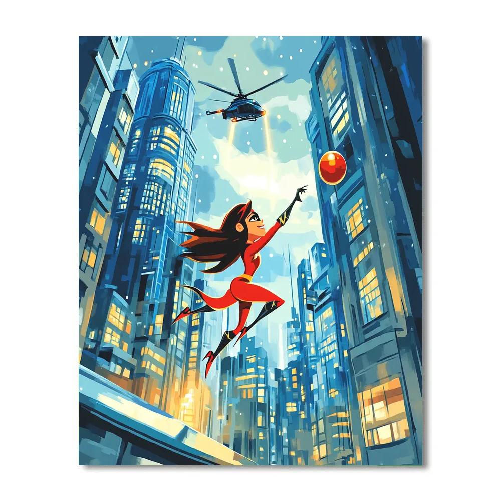 Elastigirl City Rooftop Stretch Rescue Disney Inspired Numbered painting kits